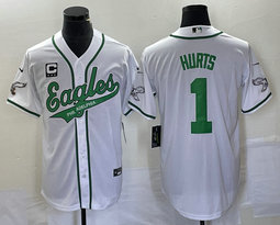 Nike Philadelphia Eagles #1 Jalen Hurts White Joint 2(II) C Patch in front baseball jersey