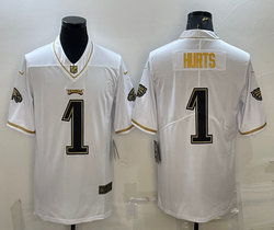 Nike Philadelphia Eagles #1 Jalen Hurts White Throwback Gold Name Authentic Stitched NFL Jersey