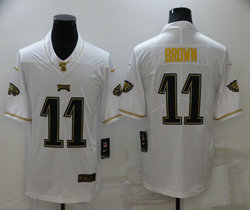 Nike Philadelphia Eagles #11 A. J. Brown Carbon White Throwback Gold Number Authentic Stitched NFL Jersey