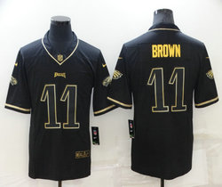 Nike Philadelphia Eagles #11 A. J. Brown Carbon black Throwback Gold Number Authentic Stitched NFL Jersey