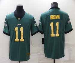 Nike Philadelphia Eagles #11 A. J. Brown Green Gold Number Authentic Stitched NFL Jersey