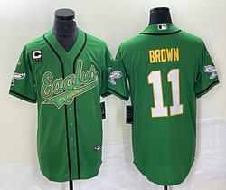 Nike Philadelphia Eagles #11 A. J. Brown Green Joint 2(II) C Patch in front baseball jersey