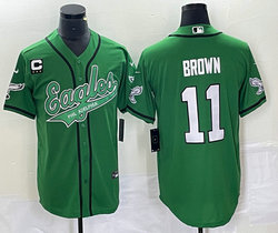 Nike Philadelphia Eagles #11 A. J. Brown Green Joint 2(II) white name C Patch in front baseball jersey