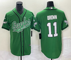 Nike Philadelphia Eagles #11 A. J. Brown Green Joint 2(II) white name baseball jersey