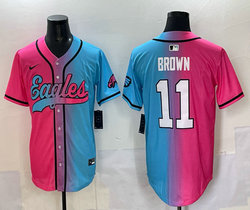 Nike Philadelphia Eagles #11 A. J. Brown Pink and Blue Joint MLB Jersey