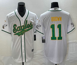 Nike Philadelphia Eagles #11 A. J. Brown White Joint 2(II) Gold name baseball jersey