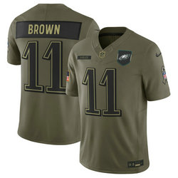 Nike Philadelphia Eagles #11 A.J. Brown Olive 2025 Salute To Service Stitched Football Jersey