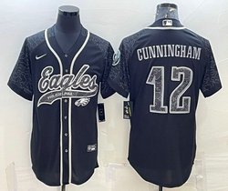 Nike Philadelphia Eagles #12 Randall Cunningham Black Reflective with logo Authentic Stitched baseball Jersey