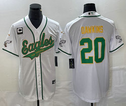 Nike Philadelphia Eagles #20 Brian Dawkins White Joint 2(II) Gold name C Patch in front baseball jersey
