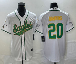 Nike Philadelphia Eagles #20 Brian Dawkins White Joint 2(II) Gold name baseball jersey
