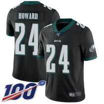 Nike Philadelphia Eagles #24 Jordan Howard With NFL 100th Season Patch Black Vapor Untouchable Authentic Stitched NFL Jersey