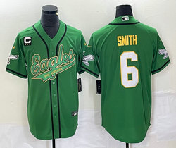 Nike Philadelphia Eagles #6 DeVonta Smith Green Joint 2(II) C Patch in front baseball jersey