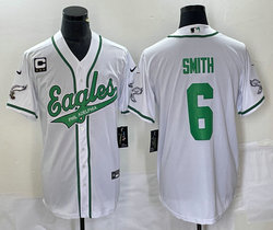 Nike Philadelphia Eagles #6 DeVonta Smith White Joint 2(II) C Patch in front baseball jersey