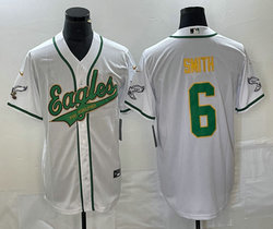 Nike Philadelphia Eagles #6 DeVonta Smith White Joint 2(II) Gold name baseball jersey