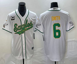 Nike Philadelphia Eagles #6 DeVonta Smith White Joint Gold name 2(II) C Patch in front baseball jersey