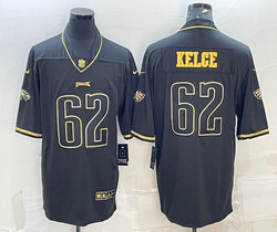 Nike Philadelphia Eagles #62 Jason Kelce Black Gold Number throwback Authentic stitched NFL jersey