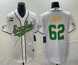 Nike Philadelphia Eagles #62 Jason Kelce White Joint Gold name 2(II) C Patch in front baseball jersey