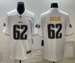 Nike Philadelphia Eagles #62 Jason Kelce White Throwback Gold Name Authentic Stitched NFL Jersey