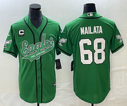 Nike Philadelphia Eagles #68 Jordan Mailata C patch Green 2(II) Joint baseball jersey
