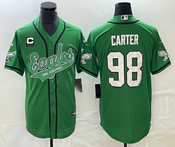 Nike Philadelphia Eagles #98 Jalen Carter C patch Green 2(II) Joint baseball jersey