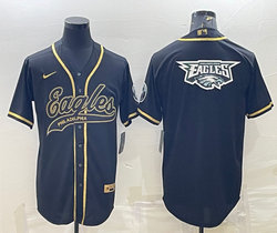 Nike Philadelphia Eagles Black Gold Joint team logo Authentic Stitched baseball jersey