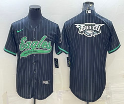 Nike Philadelphia Eagles Black white stripes Joint logo Authentic Stitched baseball jersey