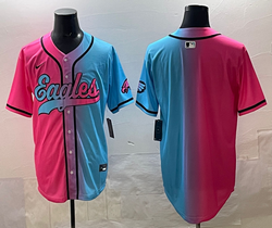 Nike Philadelphia Eagles Blank Pink and Blue Joint MLB Jersey