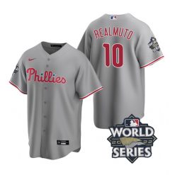 Nike Philadelphia Phillies #10 J.T. Realmuto 2022 World Series Gray Game Authentic Stitched MLB Jersey
