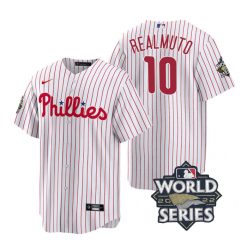 Nike Philadelphia Phillies #10 J.T. Realmuto 2022 World Series White Game Authentic Stitched MLB Jersey
