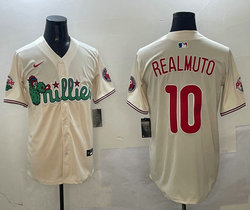 Nike Philadelphia Phillies #10 J.T. Realmuto Cream 3(III) Joint With Patch MLB Jersey