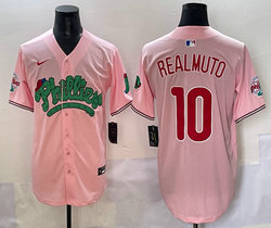 Nike Philadelphia Phillies #10 J.T. Realmuto Pink 4(IV) Stripes Joint MLB Jersey