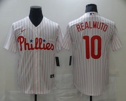 Nike Philadelphia Phillies #10 J.T. Realmuto White (Red Strip) Game Authentic Stitched MLB Jersey