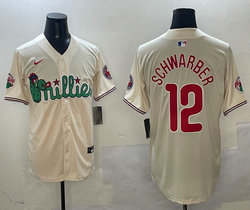 Nike Philadelphia Phillies #12 Kyle Schwarber Cream 3(III) Joint With Patch MLB Jersey