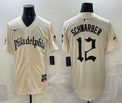 Nike Philadelphia Phillies #12 Kyle Schwarber Cream 5(V) Joint MLB Jersey