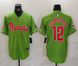 Nike Philadelphia Phillies #12 Kyle Schwarber Green With Patch MLB Jersey