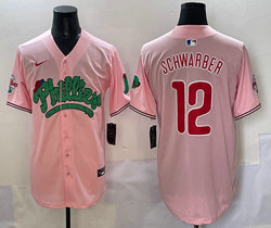 Nike Philadelphia Phillies #12 Kyle Schwarber Pink 4(IV) Stripes Joint MLB Jersey