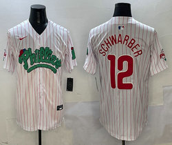 Nike Philadelphia Phillies #12 Kyle Schwarber White Red Stripe 4(IV) Joint With Patch MLB Jersey