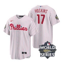 Nike Philadelphia Phillies #17 Rhys Hoskins 2022 World Series White (Red Strip) Game Authentic Stitched MLB Jersey