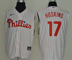 Nike Philadelphia Phillies #17 Rhys Hoskins White (Red Strip) sleeveless Game Authentic Stitched MLB Jersey