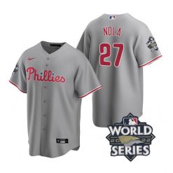 Nike Philadelphia Phillies #27 Aaron Nola 2022 World Series Gray Game Authentic Stitched MLB Jersey