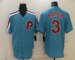 Nike Philadelphia Phillies #3 Bryce Harper Blue Light Blue Cooperstown Collection Authentic Stitched MLB Jersey