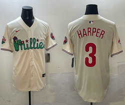 Nike Philadelphia Phillies #3 Bryce Harper Cream 3(III) Joint With Patch MLB Jersey