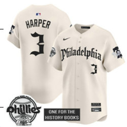 Nike Philadelphia Phillies #3 Bryce Harper Cream 5(V) Joint MLB Jersey