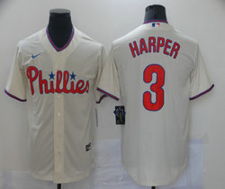 Nike Philadelphia Phillies #3 Bryce Harper Cream Game Authentic Stitched MLB Jersey