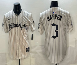 Nike Philadelphia Phillies #3 Bryce Harper Cream Pinstripe Gothic jersey