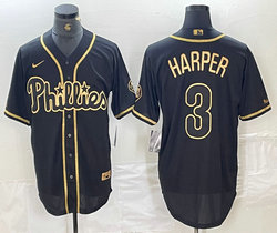 Nike Philadelphia Phillies #3 Bryce Harper Gold Name Fashion Game Authentic Stitched MLB Jersey