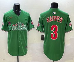 Nike Philadelphia Phillies #3 Bryce Harper Green 3(III) Joint With Patch MLB Jersey