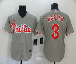 Nike Philadelphia Phillies #3 Bryce Harper Grey Game Authentic Stitched MLB Jersey
