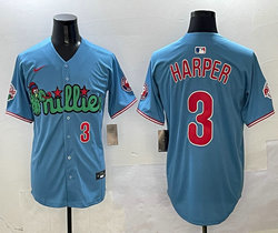 Nike Philadelphia Phillies #3 Bryce Harper Light blue 3(III) Joint With Patch MLB Jersey