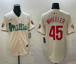 Nike Philadelphia Phillies #45 Zack Wheeler Cream 3(III) Joint With Patch MLB Jersey